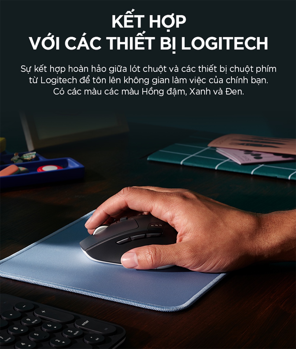 Mô tả Bàn di chuột Logitech Mouse Pad Studio Series - Đế chống trượt, lướt dễ dàng, chống đổ tràn - 9