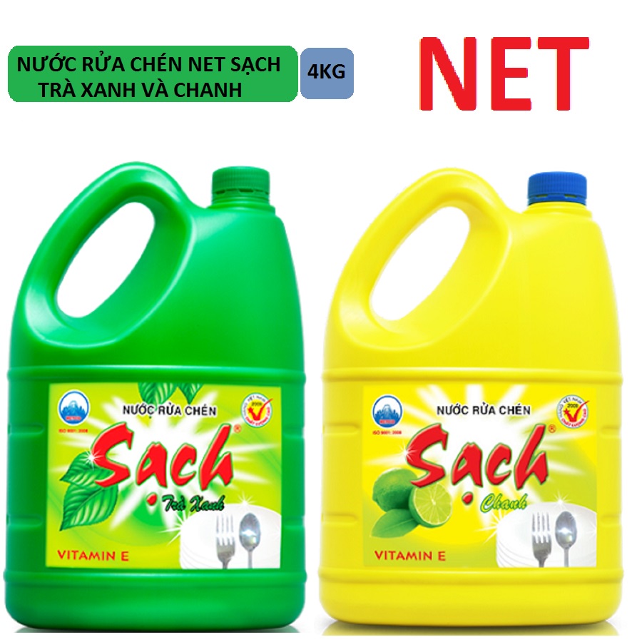 Nước rửa chén Net Sạch Vitamin E hương Chanh & Trà Xanh can 3.8kg ...