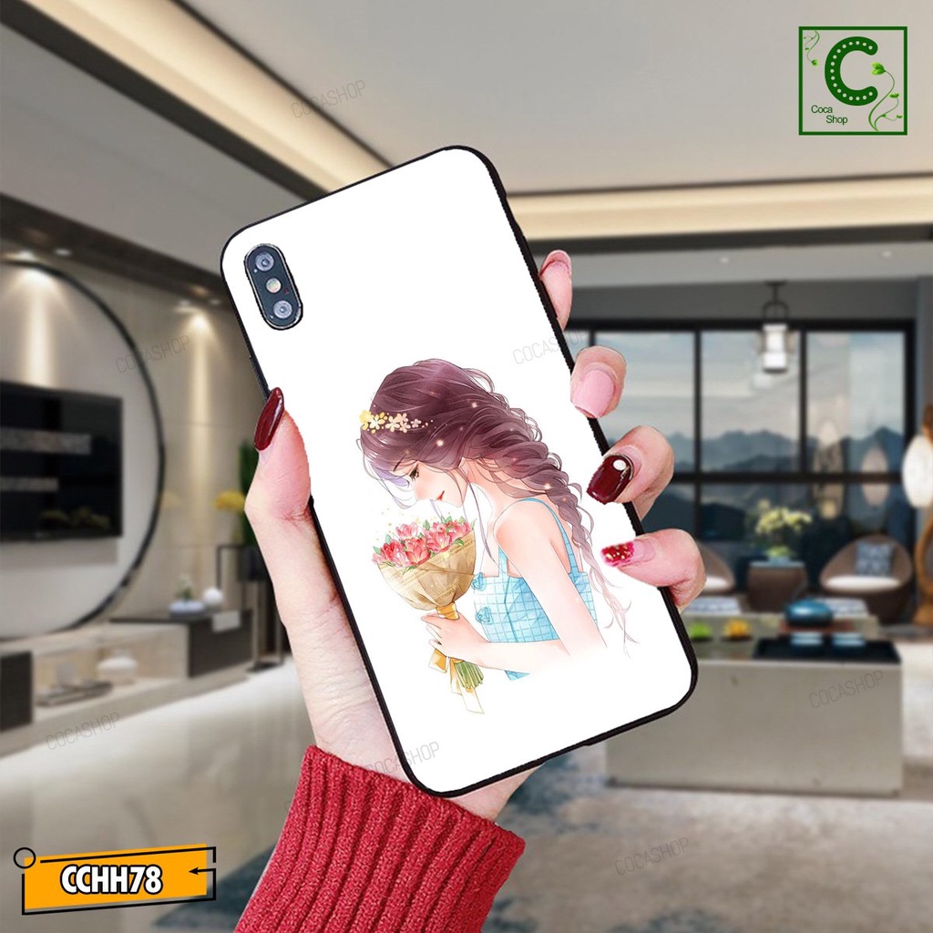Ốp lưng iphone mặt kính mặt sáng bóng in hình cực đẹp, siêu bền - Cô gái đang tận hưởng hương sắc đóa hoa hồng