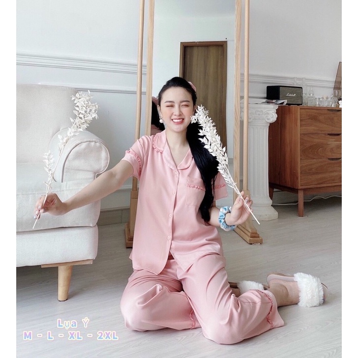 Bộ ngủ Pizama quần dài tay ngắn lụa ý có size 45-75kg