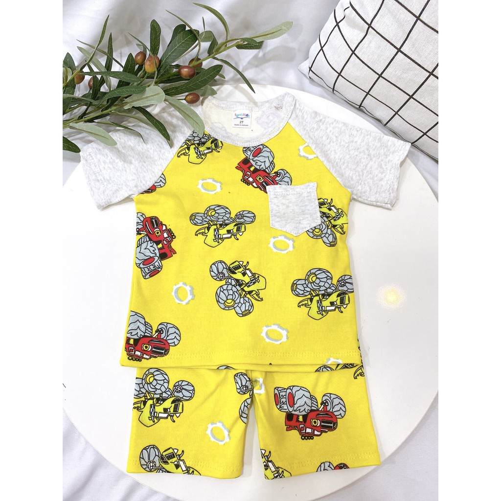Bộ Cộc Tay Phối Túi Cotton 100 % Thoáng Mát In Nhiều Họa Tiết Siêu Xinh Cho Bé Trai (10-20kg)