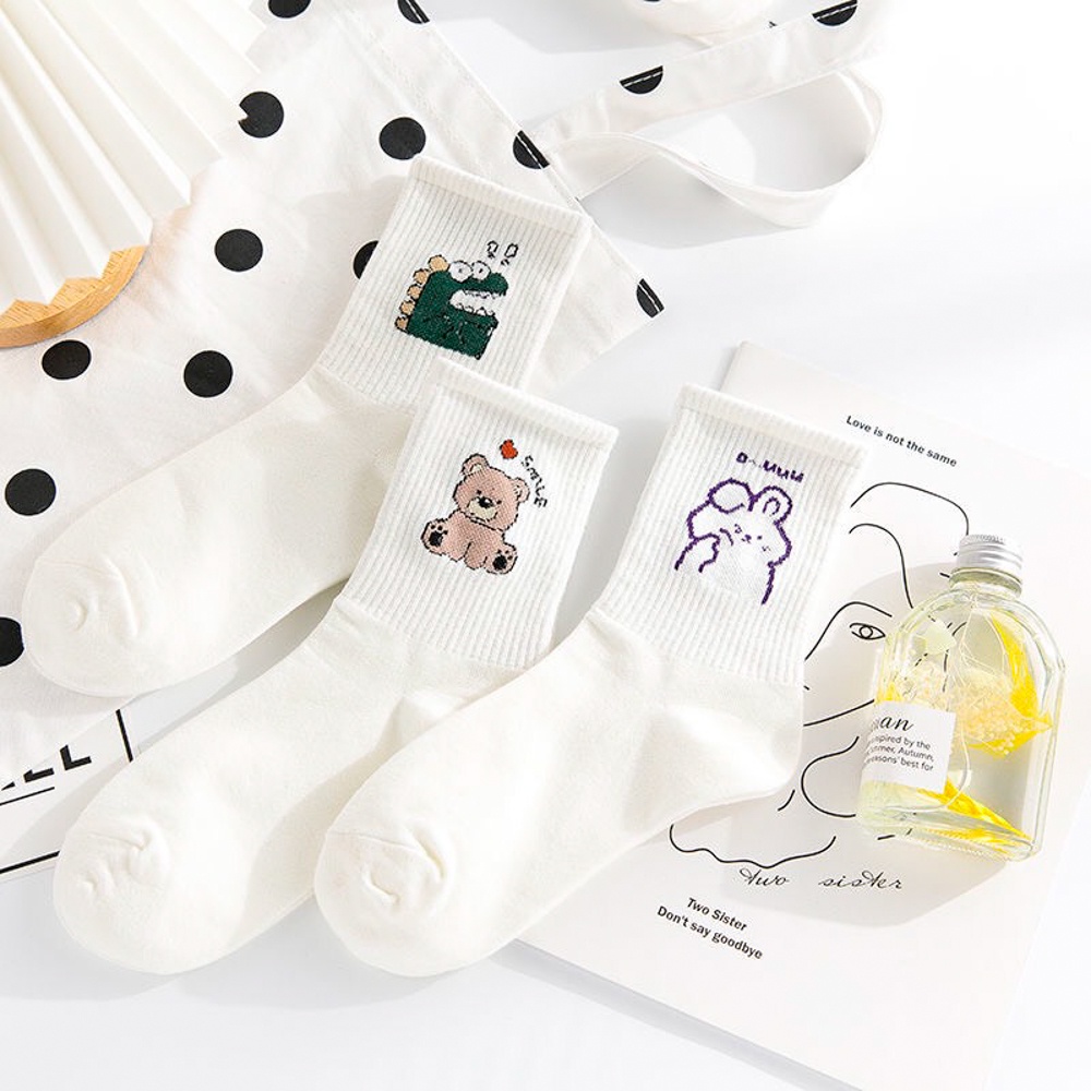 Tất vớ cổ vừa, cao set 5 đôi họa tiết dễ thương chất liệu cotton co giãn 4 chiều - Ekiu Shop