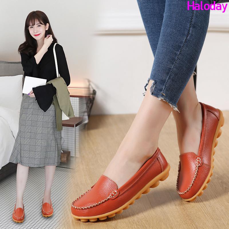 Giày Nữ Size Lớn (35-44) 44 43 42 41✨Chính Hãng Da Thật Chính Hãng Người Cao Tuổi Mẹ Giày Nữ Giày Đậu Hà Lan Giày Y Tá Size Lớn Giày Lười