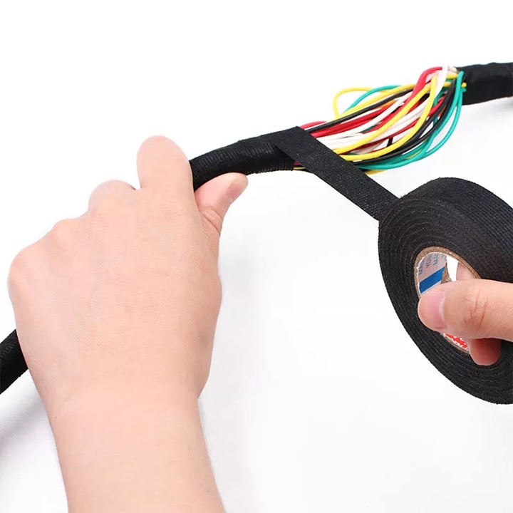 Băng dính vải chịu nhiệt dùng quấn dây điện ô tô - Băng keo vải cuộn 15m/19m- Băng dính cách điện cách âm cách nhiệt