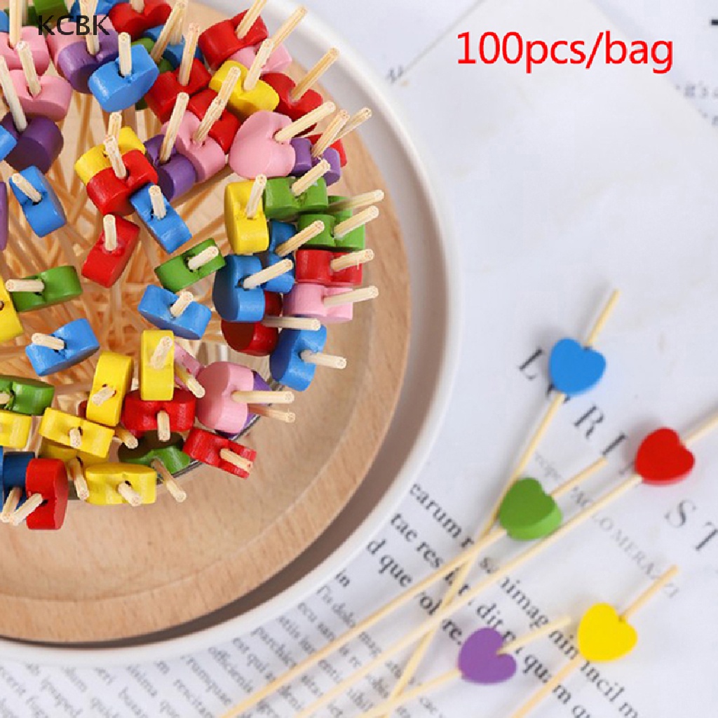 Set 100 Xiên Gỗ Tre Ăn Trái Cây Hình Trái Tim