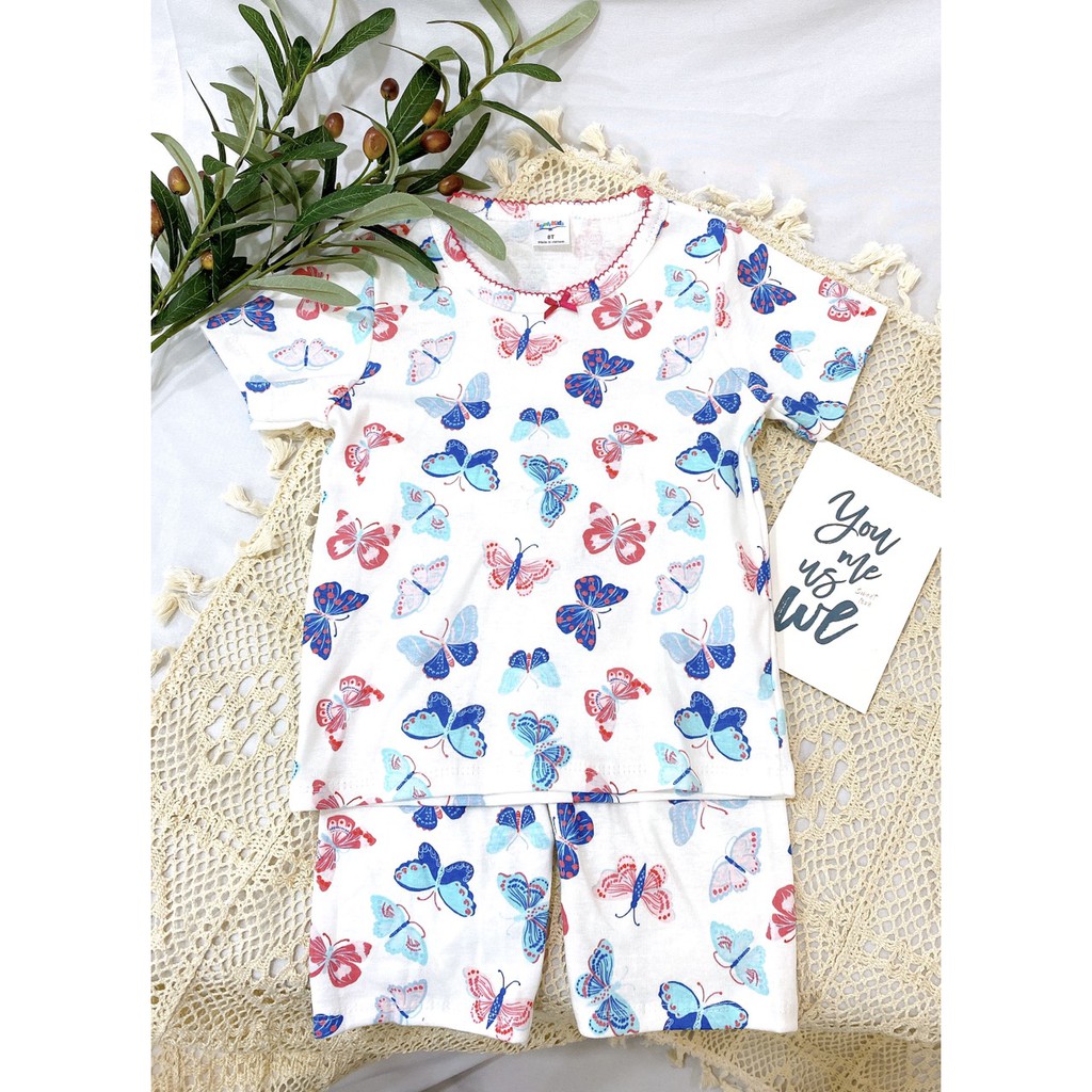 Bộ Cộc Tay Cotton 100 % Thoáng Mát In Nhiều Họa Tiết Siêu Xinh Cho Bé Gái (20-30kg)