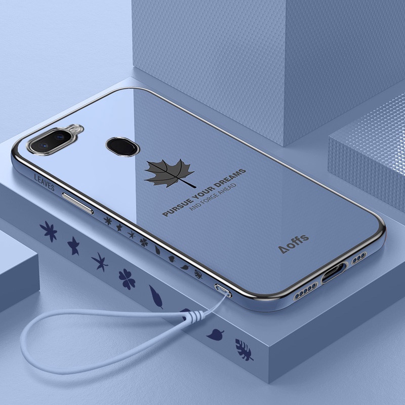 Ốp Điện Thoại Hình Vuông Họa Tiết Lá Phong Sang Trọng Cho OPPO A5S A7 A3S A5 A9 2020 A11X A52 A72 A92 A55 A15 A16 A8 A31 A9 F11 F9