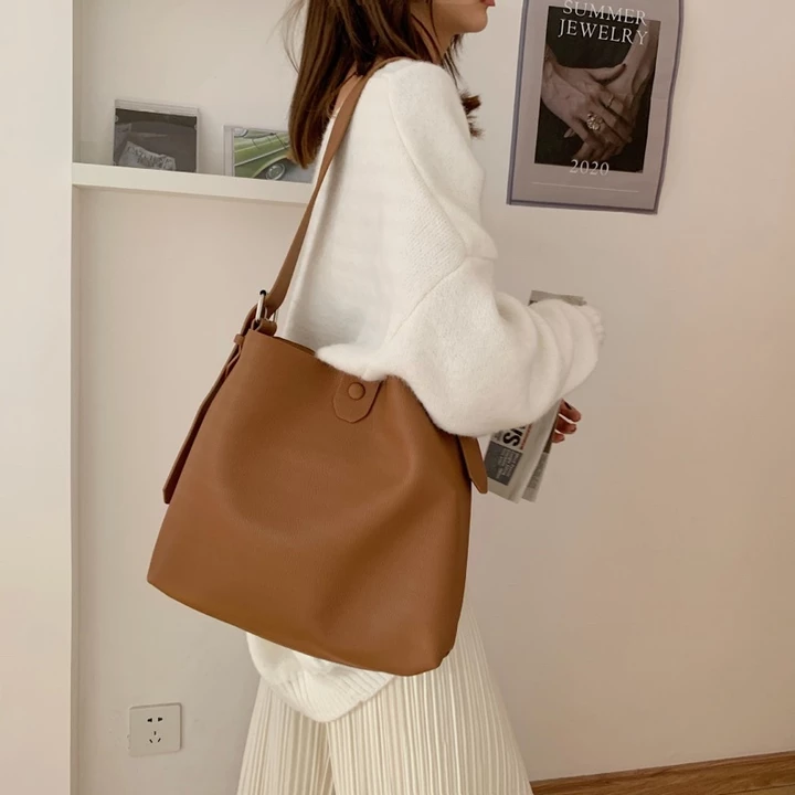 Women's Korean-Style PU Leather Tote Bag – Large – 2