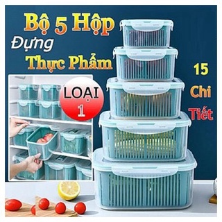 Hộp nhựa đựng đồ tủ lạnh đa năng, Set 5 hộp đựng đồ 2 lớp cao cấp có nắp đậy