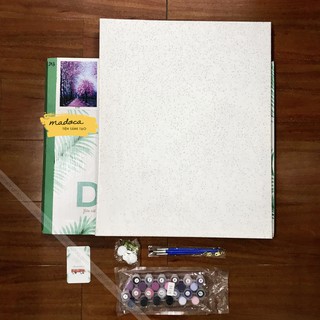 Tranh tô màu số hóa Madoca có khung 40x50cm Đường cây tím T213