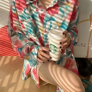 Áo Sơ Mi Nữ Dài Tay In Hoa Phong Cách Hàn Quốc Baju Baju Wanita Lengan Panjang Hàng Mới Có Sẵn