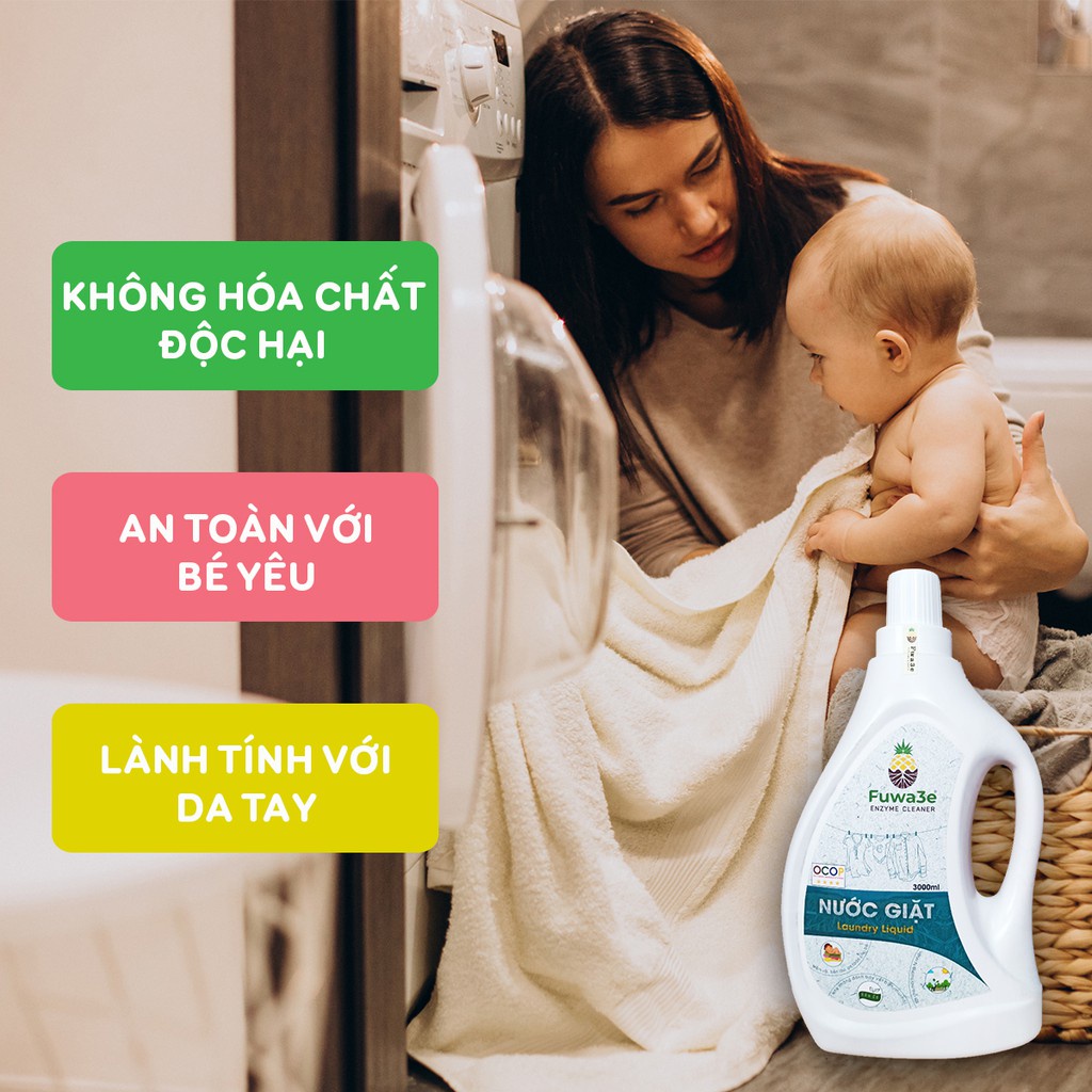 Nước giặt Fuwa3e organic từ Enzyme 100% tinh dầu đuổi muỗi 4L giặt quần áo đồ lót, an toàn bé ss