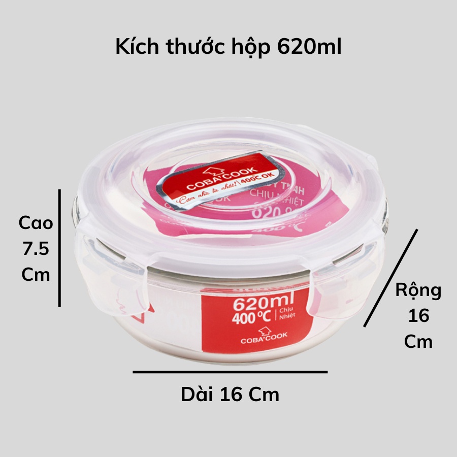 Mô tả Hộp Thủy Tinh Bảo Quản Thực Phẩm Chịu Nhiệt COBACOOK Hình Tròn-CBHR400XA - 6