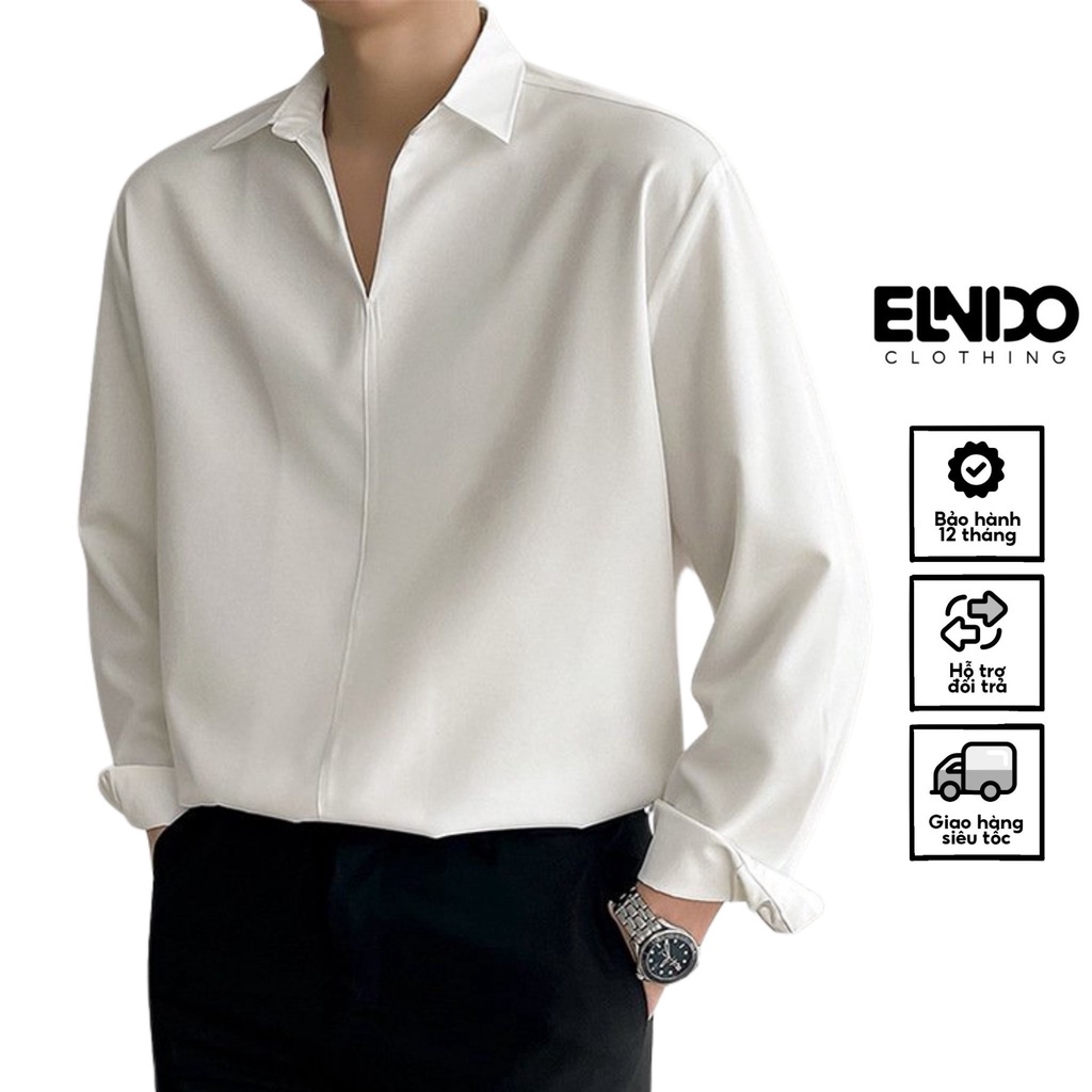Áo sơ mi nam dài tay ELNIDO kiểu dáng unisex form rộng chất vải kate hàn mịn mát phong cách Hàn Quốc EDSM03