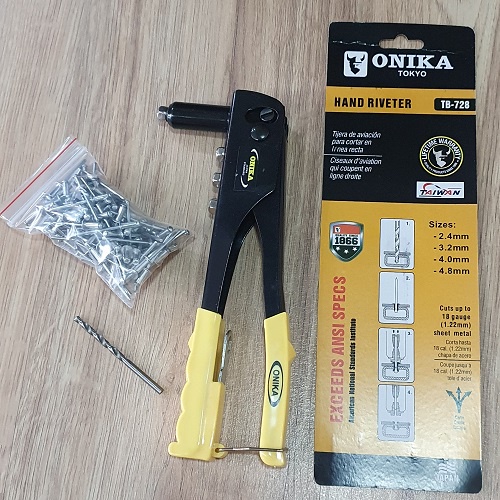 Bộ Dụng Cụ Gồm 1 Kềm Rút Rive 4 Lổ Cán Bọc Nhựa Màu Vàng-100 Cây Đinh ...