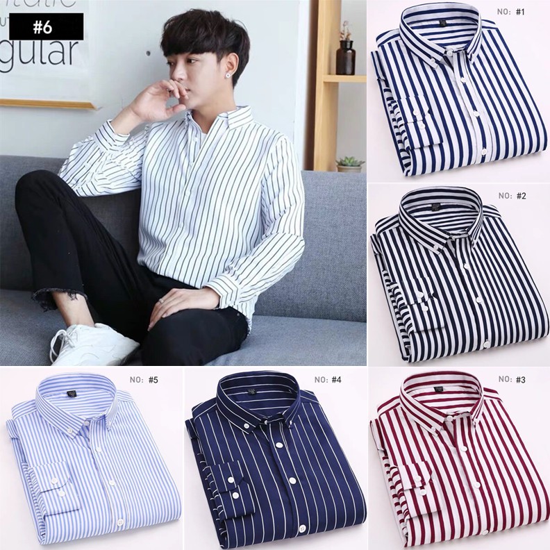 Thời Trang Áo Sơ Mi Nam Dài Tay Sọc Dọc Trắng Đen
