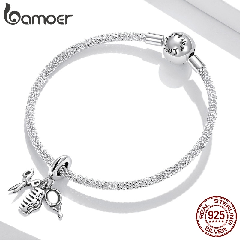 Hạt charm BAMOER SC1887 bạc 925 kiểu dụng cụ bếp độc đáo dùng làm vòng đeo tay DIY
