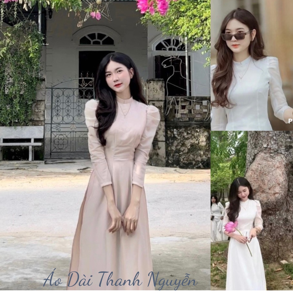 Áo Dài Học Sinh Tay Bồng , Áo Dài Voan Tơ Mền 4 Tà May Sẵn (Ảnh Tự Chụp - 2  Mầu Trắng Và Da Đất ) | Shopee Việt Nam