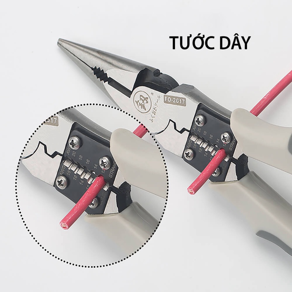 Kìm Điện Đa Năng, Kềm Điện Thợ Điện FUKOUKA 8inch/220mm Nhật Bản Cao Cấp Cắt Uốn Tuốt Dây Cáp Điện
