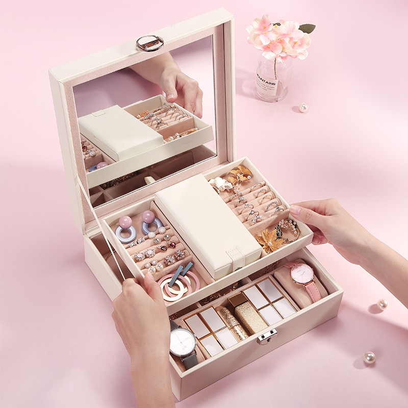 Hộp trang sức CASEGRACE có hai hộp nhỏ tháo rời tiện lợi bằng da PU và lót nhung sang