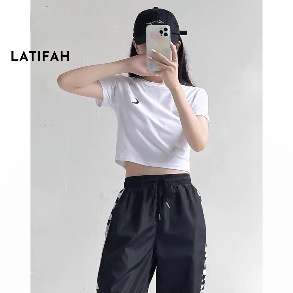 Áo thun croptop tay lỡ Latifah thêu hình MẶT TRĂNG AT012 chất vãi dày dặn co giãn 4 chiều spe