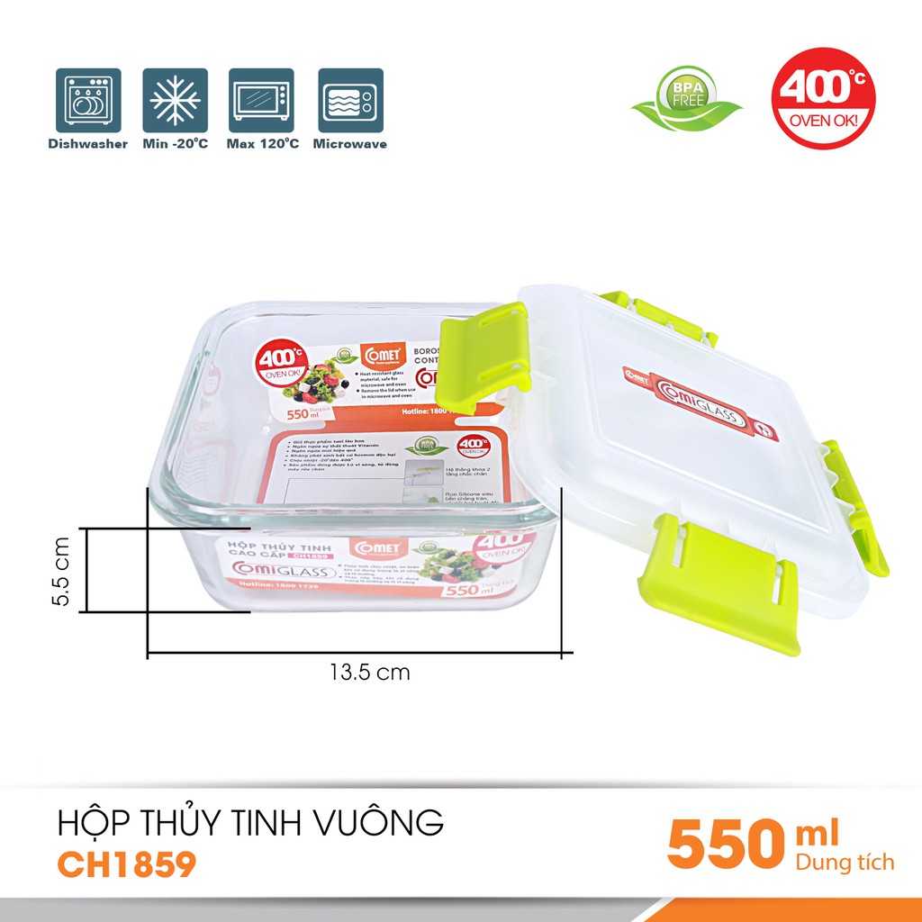 Combo 3 hộp thực phẩm thuỷ tinh  CH1859 - 550ml