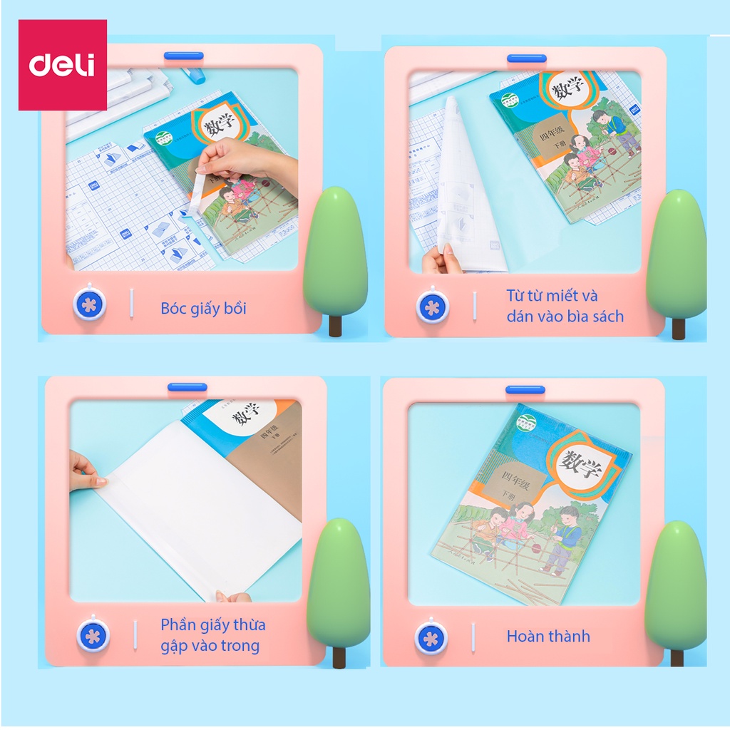 Decal bọc vở trong suốt Deli 10 chiếc chống nước chống bụi phù hợp với nhiều loại sách vở học sinh