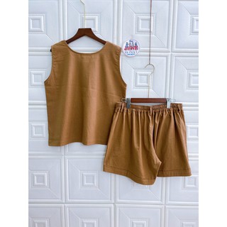 [JUNE LINEN] S00- Set bộ Linen FULLSIZE NHIỀU MÀU - Áo sát nách cổ tròn và short có 2 túi hông - Hàng thiết kế cao cấp