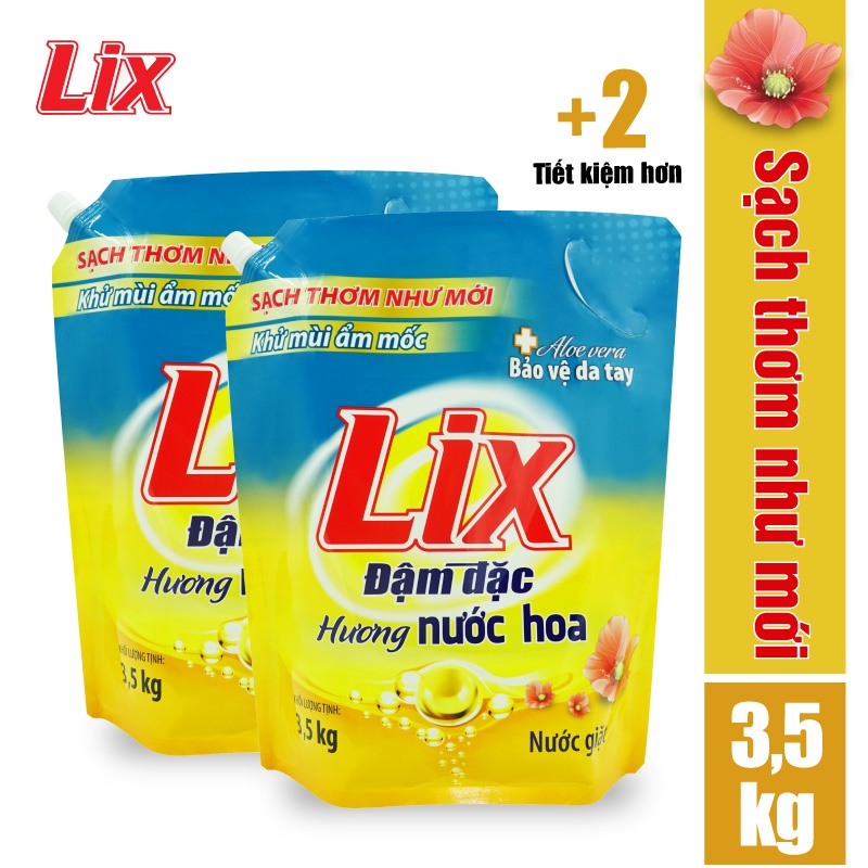 [Mã BMLTB35 giảm đến 35K đơn 99K] COMBO 2 túi nước giặt LIX đậm đặc hương nước hoa (2 túi x 3.5kg) NGH07