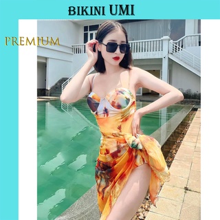 BIKINI UMI BIKINI 1 MẢNH PHỐI KHĂN HỌA TIẾT VÀNG LOANG BIKINISTORE