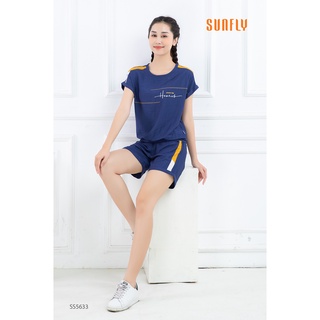 Bộ đồ mặc nhà nữ thể thao SUNFLY chất linen áo cộc, quần sooc SS5633