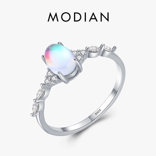 MODIAN Bạc 925 Tối Giản Hình Bầu Dục Mặt Trăng Nhẫn Mỏng Nữ Đính Hôn Nữ Nhẫn Cưới Ban Nhạc Bạc 925 Trang Sức