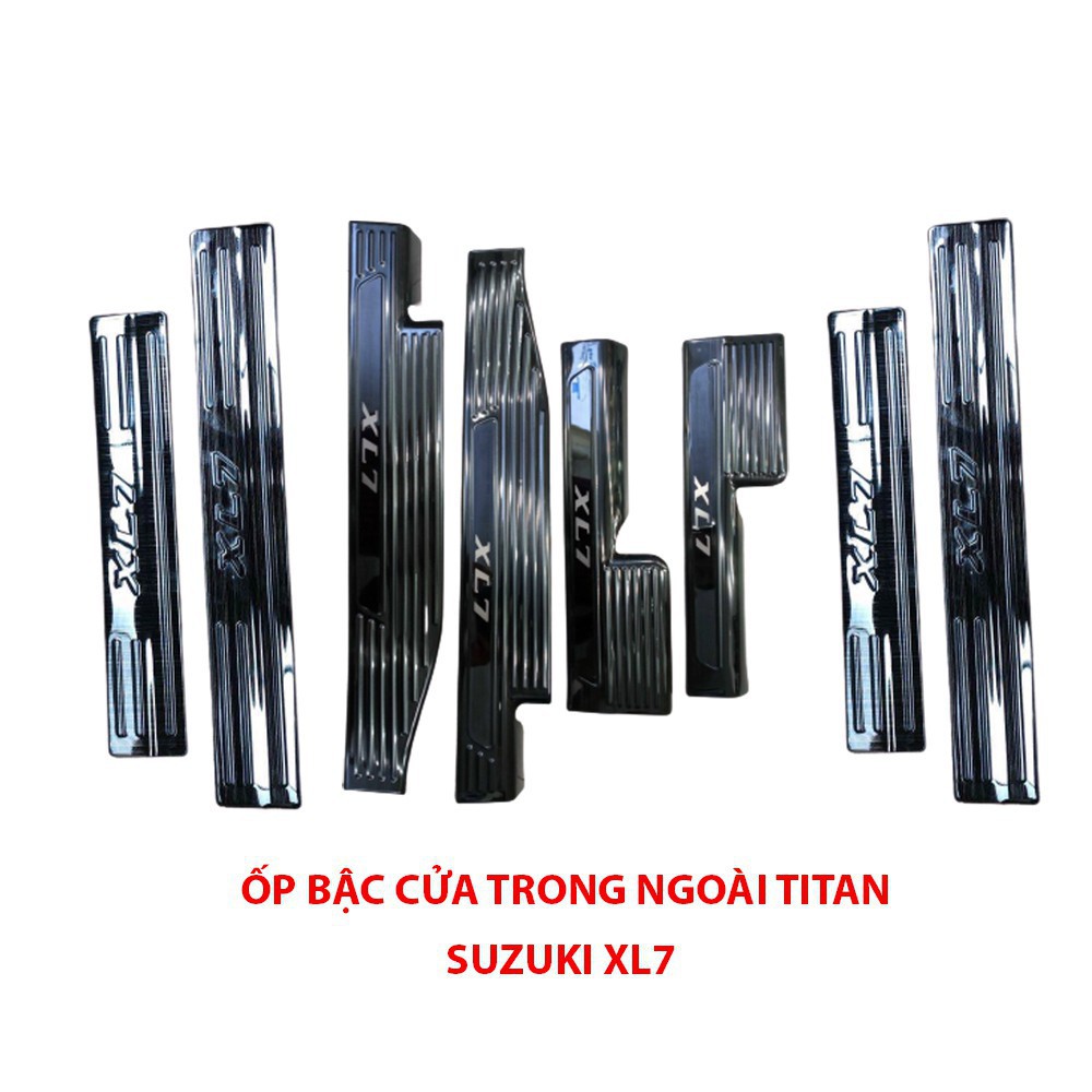 Ốp bậc cửa ô tô Suzuki XL7 2020, Nẹp bước chân Chất liệu Titan cao cấp, Bộ 8 miếng chống trầy cửa