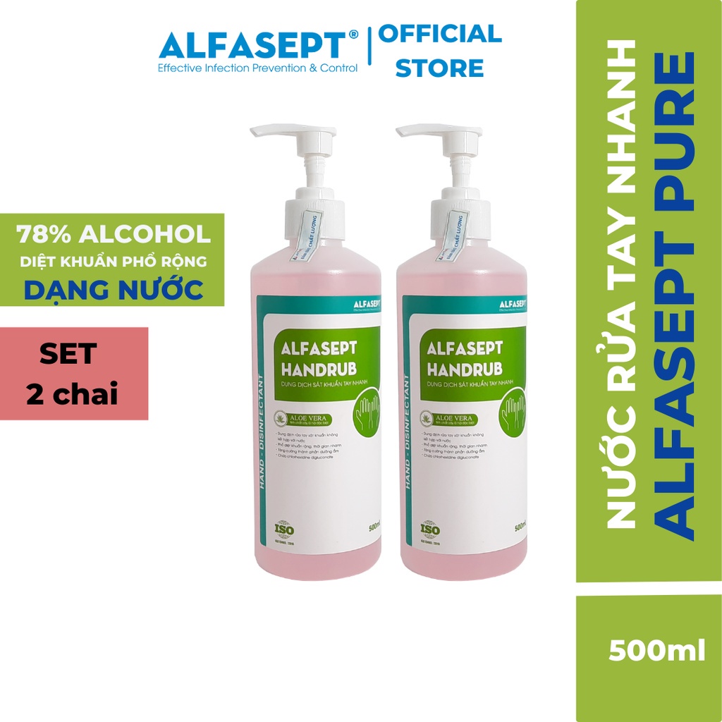 Mô tả COMBO 2 Chai Nước Rửa Tay Khô ALFASEPT Handrub Thân Thiện Với Da, Giúp Diệt Khuẩn Nhanh Chóng Và Hiệu Quả Lọ 500ml - 1