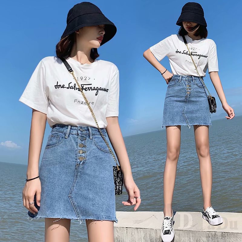 Ảnh Chân váy jean Chữ A Xếp Ly Lưng Cao Co Giãn Phong Cách Hàn Quốc Mới 1
