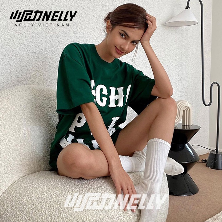 Ảnh Áo thun Nelly NELLY trendy HECHO cotton 100% co dãn 2 chiều·premium form rộng unisex tay lỡ nam nữ 2
