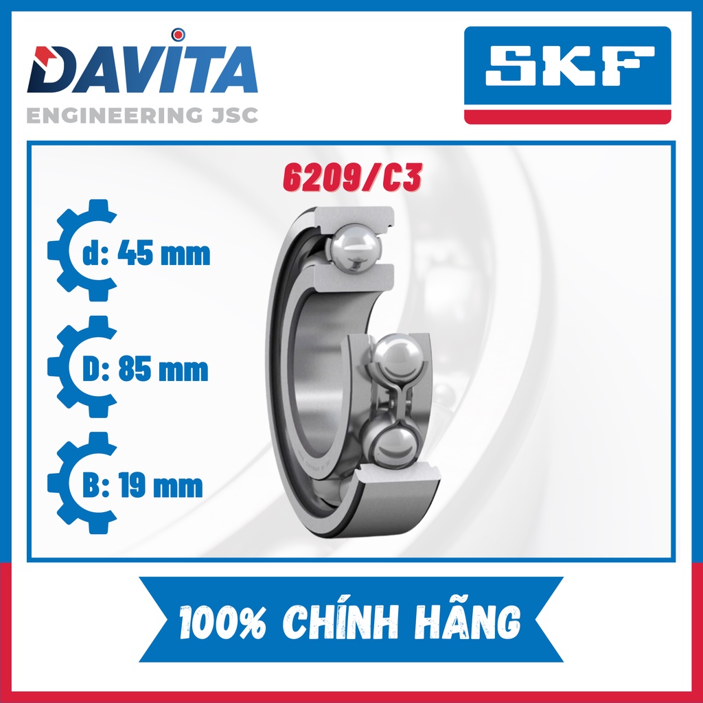 Vòng bi SKF chính hãng 6209, 6209/C3, 6209-2Z, 6209-2Z/C3, 6209-2RS1 ...