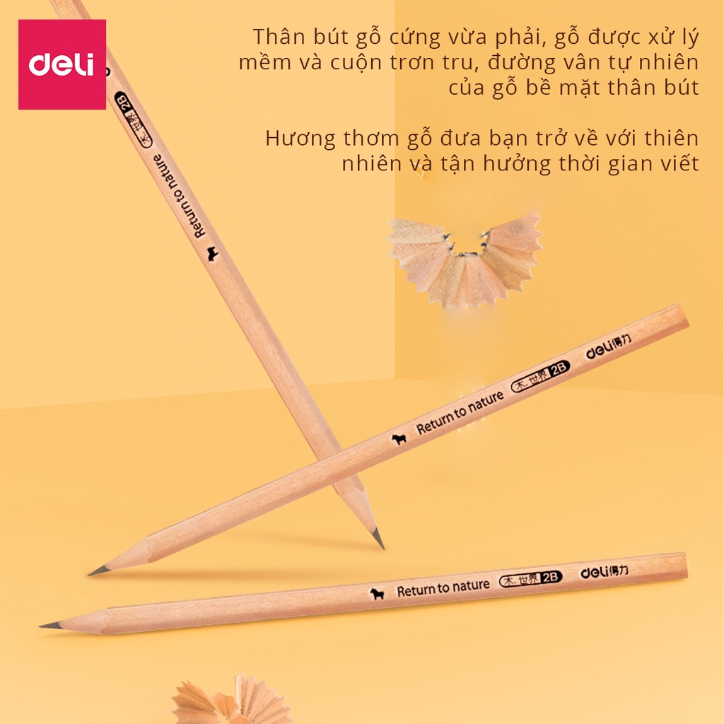 [Hộp 50] Bút Chì Gỗ 2B/HB Deli Than Mềm Đậm Cao Cấp Thích Hợp Cho Học Sinh, Văn Phòng Ghi Chép Tập Viết