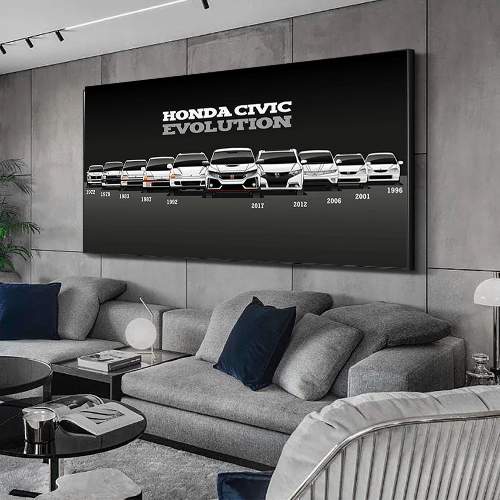 Nghệ Thuật Hiện Đại Honda CIVIC Loại R Series Evolution Xe Áp Phích Treo Tường Canvas Tranh HD In Hình Cho Phòng Khách Bé Trai Phòng Ngủ Trang Trí Nhà Bức Tranh Tường