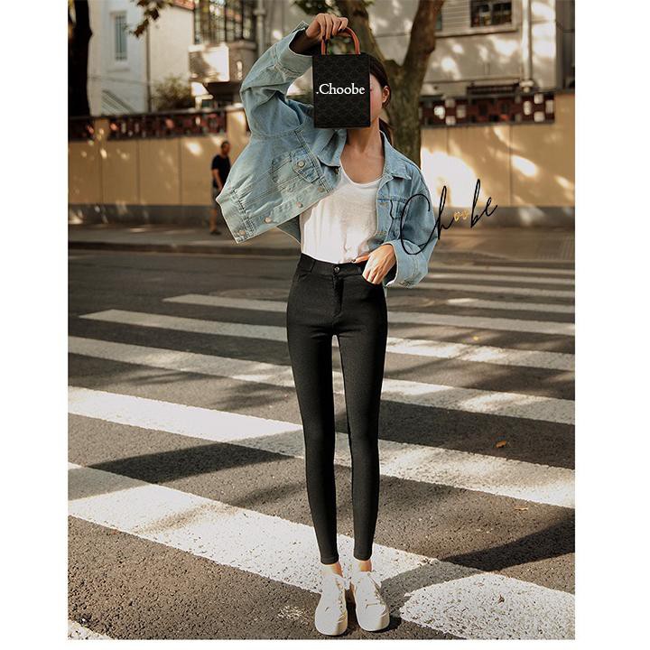 Ảnh Quần tregging nữ Choobe lưng cạp cao dài dáng thun ôm bó legging skinny vải giữ nhiệt màu đen Q13 4