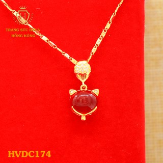 Dây Chuyền, Vòng Cổ Nữ Mặt Hồ Ly Đính Đá Màu Đỏ Xi Mạ Vàng Non Cao Cấp - Trang Sức Hava Hong Kong