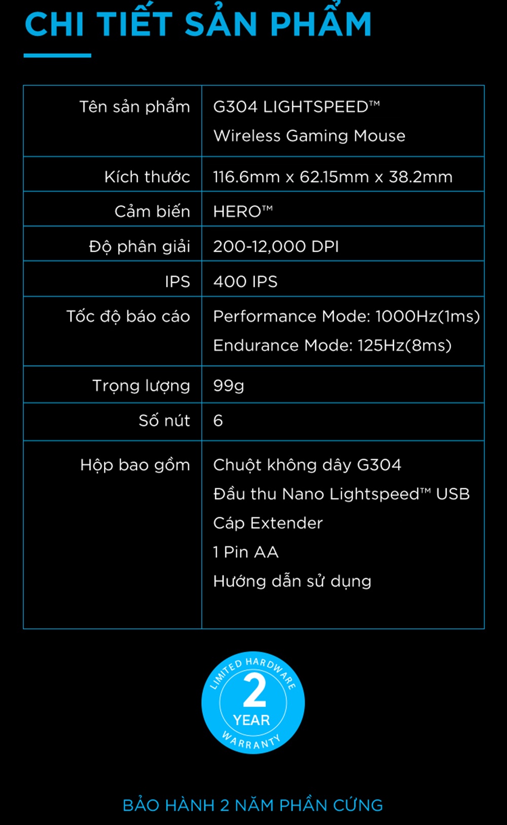 Mô tả Chuột gaming không dây Logitech G304 - nhẹ, 6 nút lập trình, onboard memory, pin 250h - 7