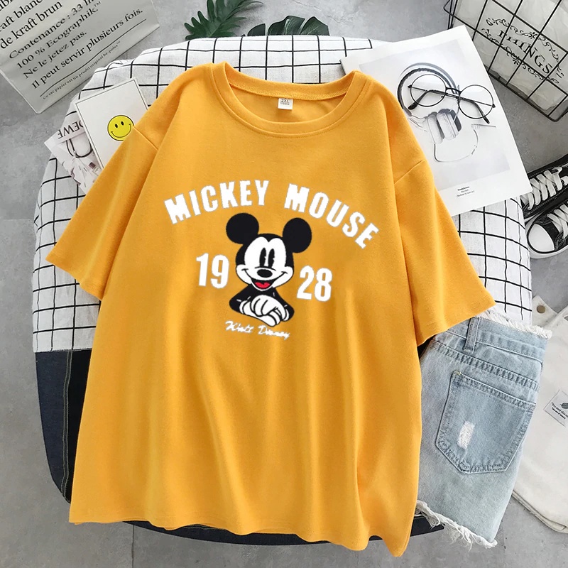 Áo Thun Nữ Tay Lỡ HappyFamily Form Rộng Họa Tiết Mickey Mouse 1928 Chất Cotton 100 Cao Cấp