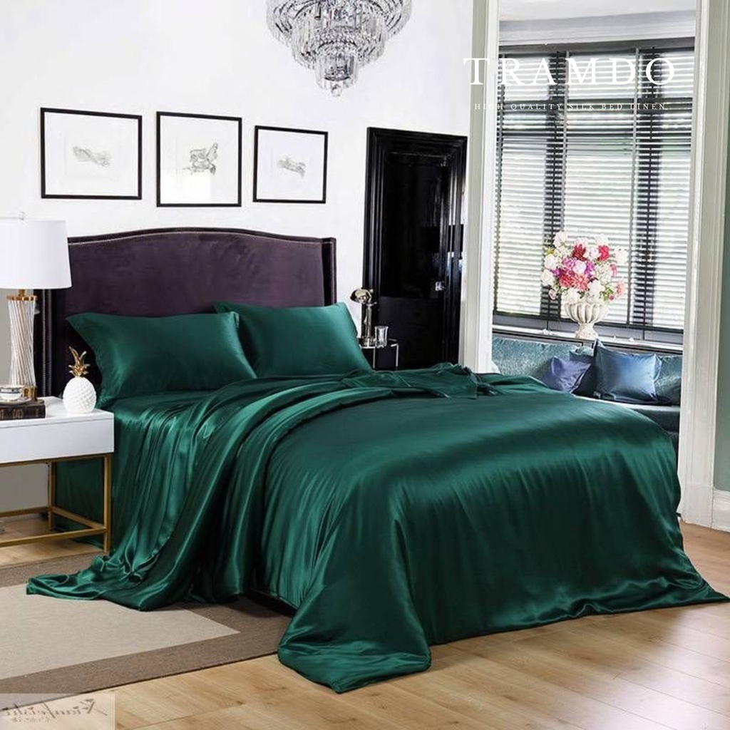 Ảnh Bộ Chăn Ga Gối Lụa Cao Cấp TRAMDO BEDDING Màu Xanh Lá Cây 1