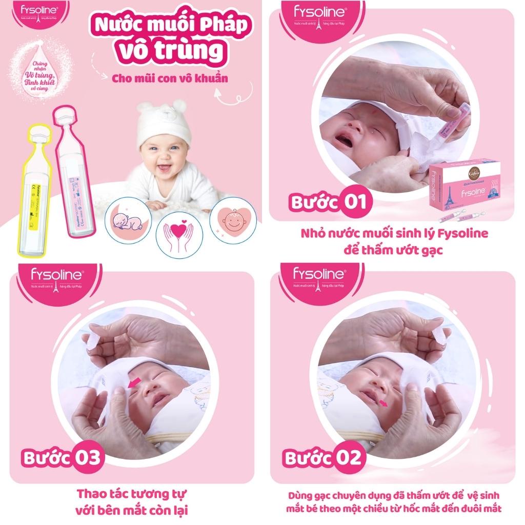 Mô tả Combo Nước muối sinh lý FYSOLINE Hồng 40 ống x 5ml và Xanh 20 ống x 5ml vệ sinh mắt, mũi, miệng hàng ngày cho bé - 2