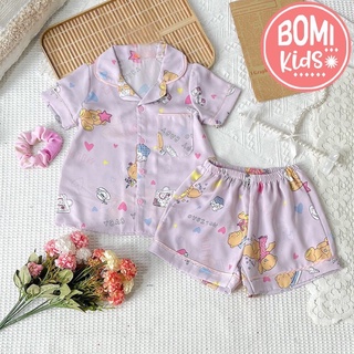 [ 11KG - 32KG ] Đồ Bộ Mặc Nhà Cộc Tay Pizama Lụa Mango Cao Cấp Cho Bé - Chất Vải Lụa_BM31