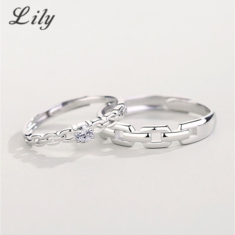 Nhẫn Cặp Đính Đá Zircon Đơn Giản Có Thể Điều Chỉnh Kích Cỡ