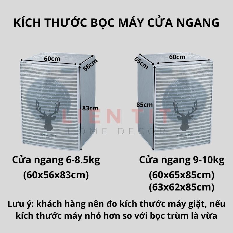 Bọc Máy Giặt Cửa Ngang Cửa Trên Loại Dày Chống Bụi Chống Nước, Áo Trùm Máy Giặt 7, 8, 9, 10kg Che Phủ Kín Thân Máy 9659