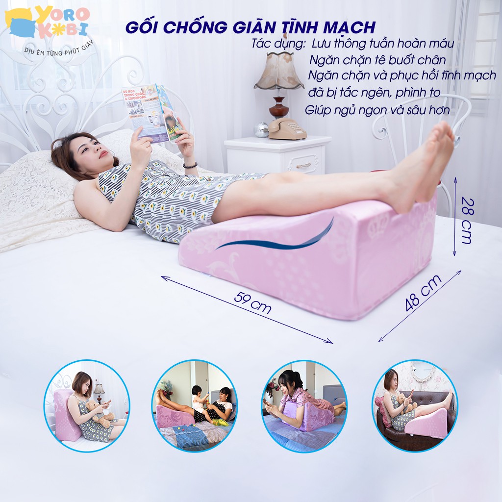 Ảnh Gối kê chân giãn tĩnh mạch YOROKOBI cao 28cm giảm phù nề chân, tê bì, vọp bẻ 4