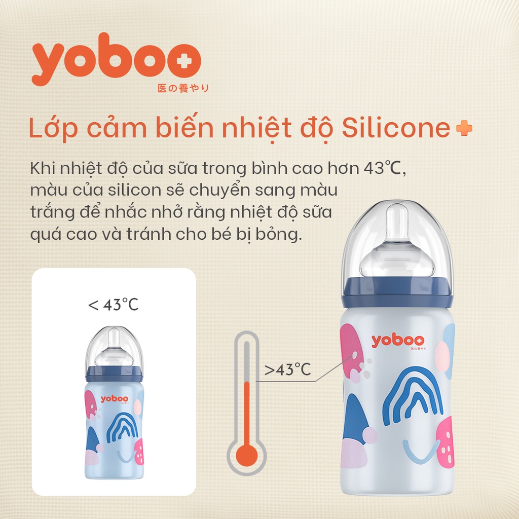 Ảnh Bình sữa thủy tinh cổ rộng Yoboo YB-0043/0044 bọc silicon cảm biến nhiệt - Chính hãng 4